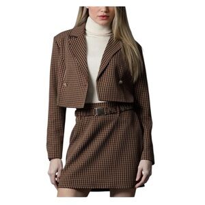Emory Park Checkered Blazer in Navy and Brown Size S